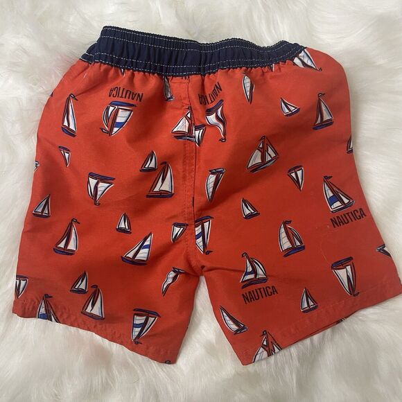 NAUTICA Boys Shorts Size 12 Months Red Sailboats Navy Summer Vacation Nautical - Picture 8 of 8